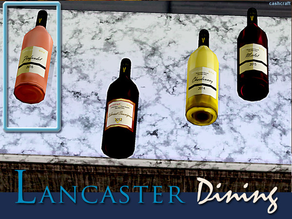 Sims 3 — Lancaster Dining Bottle of Zinfindal by Cashcraft — A light-bodied red, grown in California vineyards. Created