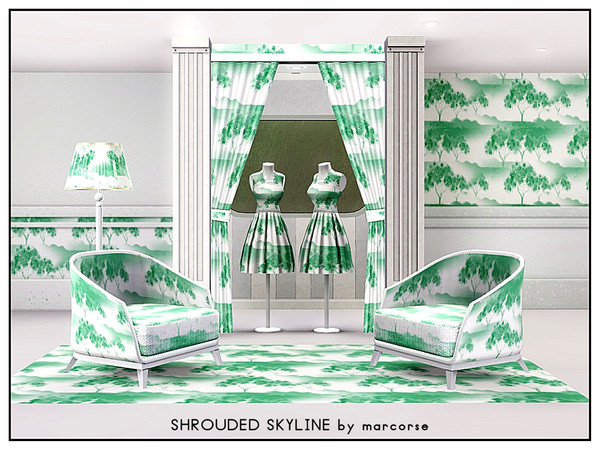 Sims 3 — Shrouded Skyline_marcorse by marcorse — Themed pattern: trees on skyline shrouded in fog in shades of bluy/green