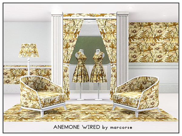 Sims 3 — Anemone Wired_marcorse by marcorse — Fabric pattern: pink and brown tree anemones against a wire mesh