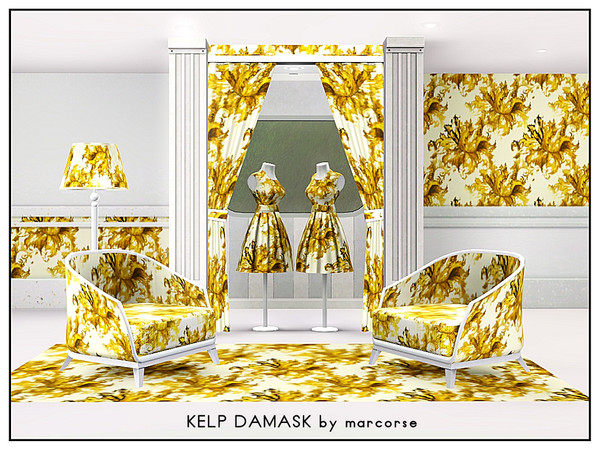 Sims 3 — Kelp Damask_marcorse by marcorse — Fabric pattern: golden crown kelp in a Damask style design.