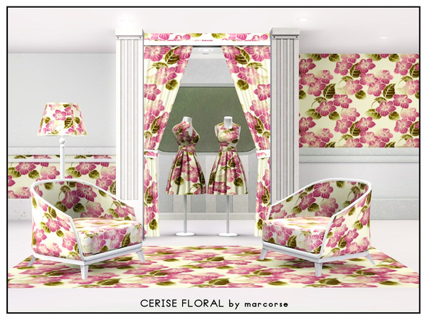 Sims 3 — Cerise Floral_marcorse by marcorse — Fabric pattern: cerise flowers and dull green leaves in a random repeat