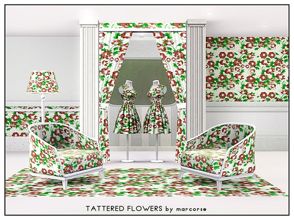 Sims 3 — Tattered Flowers_marcorse by marcorse — Fabric pattern tattered flowers in brown/red and green.