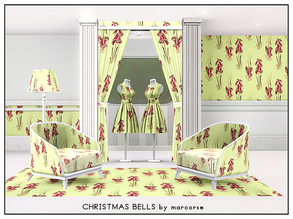 Sims 3 — Christmas Bells_marcorse by marcorse — Fabric pattern: red 'Christmas' bells [Australian wildflower] on yellow