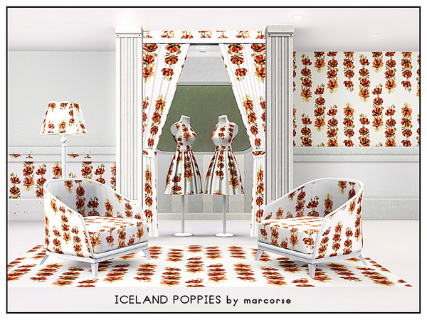 Sims 3 — Iceland Poppies_marcorse by marcorse — Fabric pattern: red iceland poppies in a random repeat design.