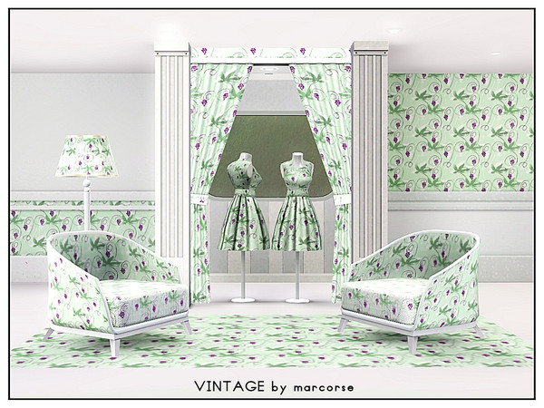 Sims 3 — Vintage_marcorse by marcorse — Fabric pattern: ripe purple grapes and green leaves suspended from curliques