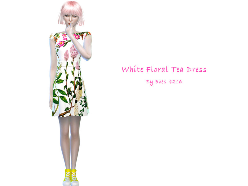 Sims 4 The Sims Resource | White Floral Tea Dress (Fun Colors Collection) by TSR Creator