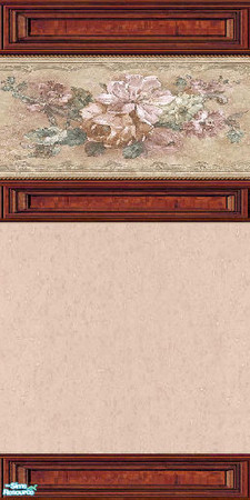 Sims 2 — jsfCBSalmonBorder by jsf — Cherry panels as moulding hold a textured, soft, coral paint with a stylized border