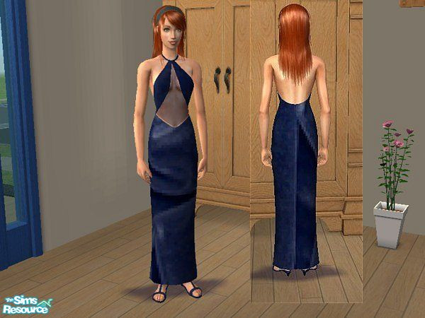 Sims 2 — Blue Glamour Night Gown by LadyDeluxe — A beautiful velvet night gown. See thru mid-section with classy