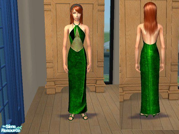 Sims 2 — Green Glamour Night Gown by LadyDeluxe — A beautiful velvet night gown. See thru mid-section with classy