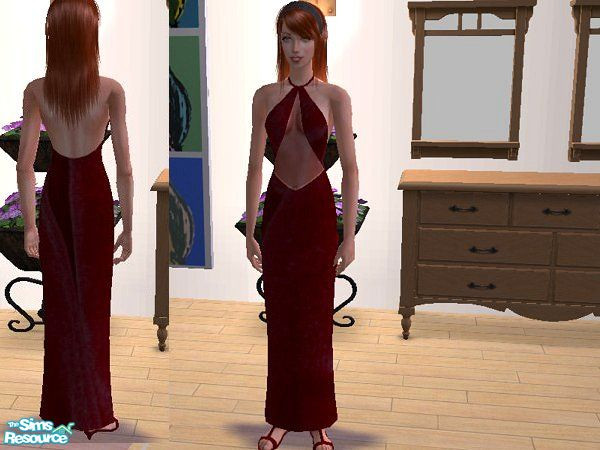 Sims 2 — Red Glamour Night Gown by LadyDeluxe — A beautiful velvet night gown. See thru mid-section with classy