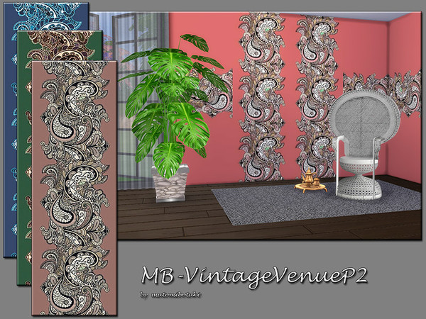 Sims 4 — MB-VintageVenueP2 by matomibotaki — MB-VintageVenueP2, elegant, solid colored wall-paint with paisley patterned