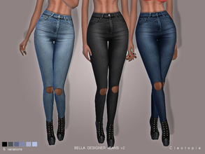 Sims 4 — Set73- BELLA Jeans v2 (Ripped knees) by Cleotopia — Second version of the Bella Jeans, this version contains a