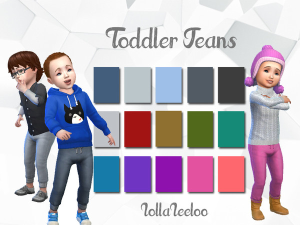 Sims 4 — Toddler Jeans by Lollaleeloo — I bring you a set of 15 jeans for your toddlers. The jeans are Maxis match, with