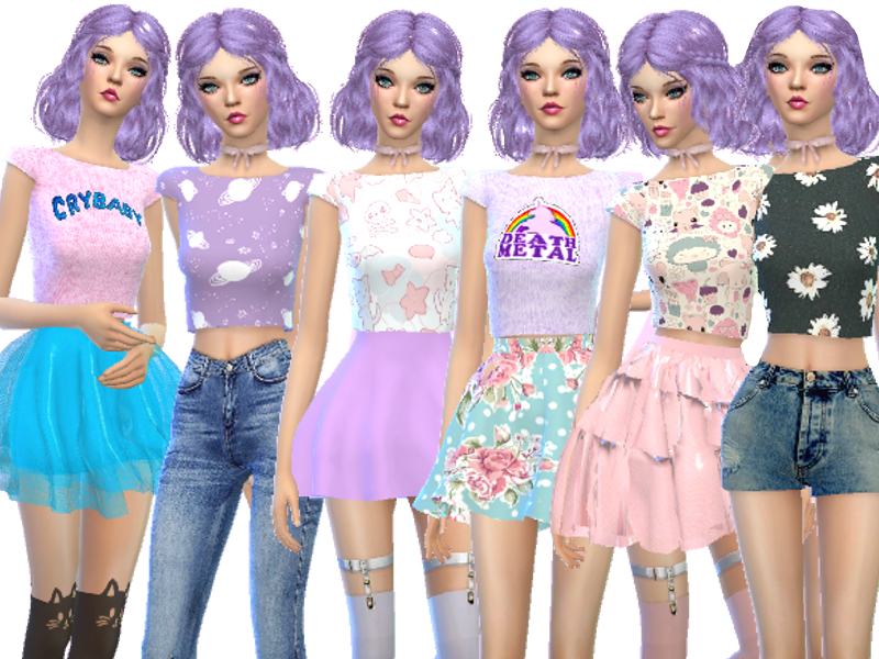 The Sims Resource Pastel Gothic Crop Top Pack Two