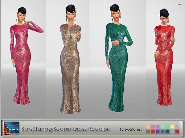 Sims 4 — Sims2fanbg Sequin Dress Recolor by Elfdor — It s a recolor of a great work from Sims2fanbg! Check her original