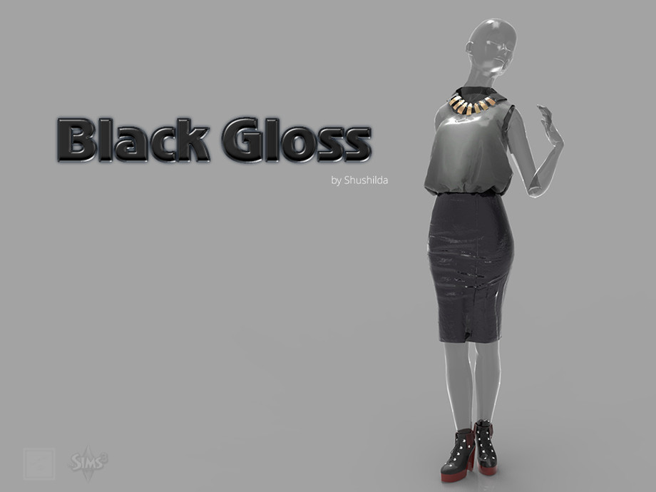 Sims 3 - Skirt black gloss by Shushilda2