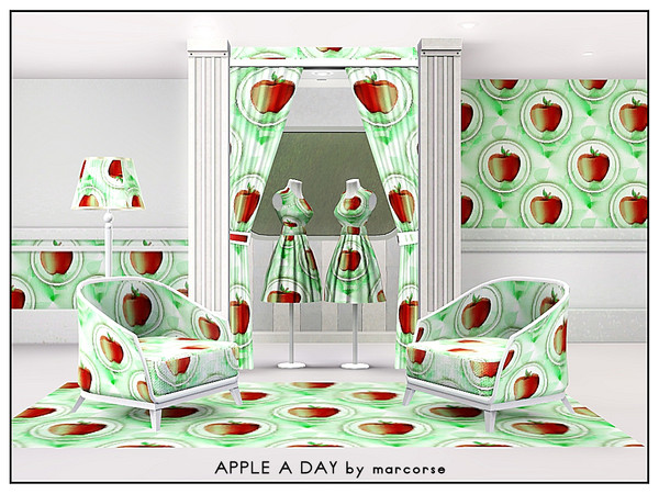 Sims 3 — Apple a Day_marcorse by marcorse — Themed pattern: perfect, ripe red apply on breakfast plate to start the day