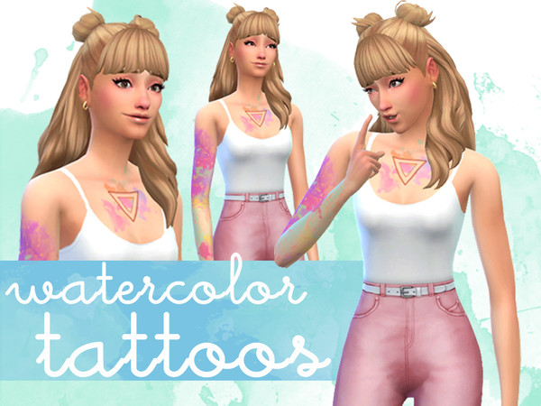 Sims 4 — Watercolor Tattoos by ratboysims — 1 Sleeve Tattoo 1 Chest Tattoo