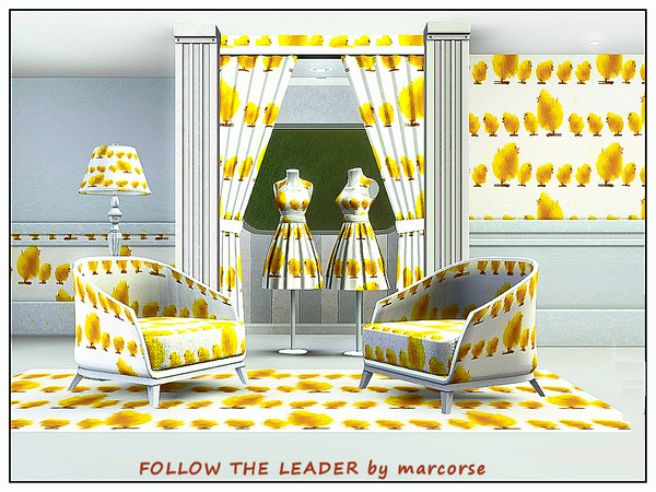 Sims 3 — Follow the Leader_marcorse by marcorse — Themed pattern: tiny yellow chicks follow a larger 'cousin' in a game