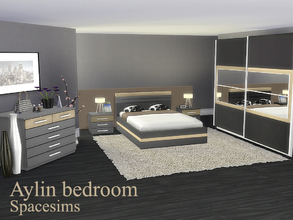 Sims 4 — Aylin bedroom by spacesims — A gray palette with neutral wood tones creates a tranquil atmosphere for this