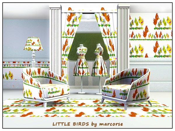 Sims 3 — Little Birds_marcorse by marcorse — Themed pattern - colourful group of little birds for the nursery.