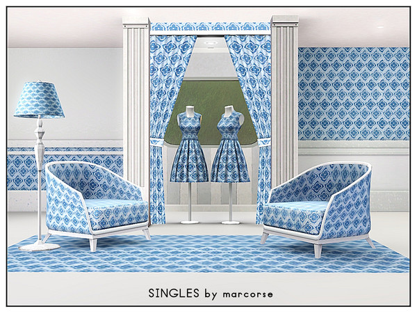 Sims 3 — Singles_marcorse by marcorse — Fabric pattern: single blue flowers in an allover design on blue