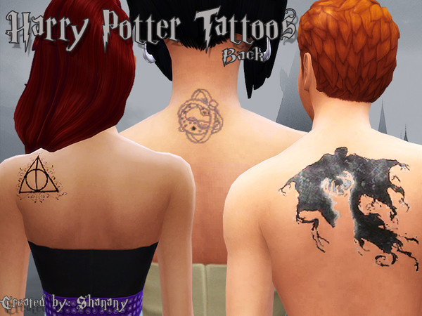 Sims 4 — Harry Potter Tattoos by Shanany — Tattoos for Harry Potter fans! For Male and Female there are 3 tattoos