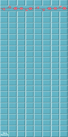 Sims 2 — Muriel\'s Pool Wall 1 by ImmeK — These turquoise wall tiles with decorative pink flower tiles are part of the