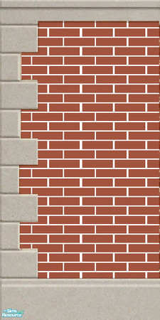 Sims 2 — Brown Brick - Left Bordered by simonandy — Uniform wall made out of brown brick bordered with stone to the left