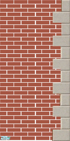 Sims 2 — Brown Brick - Right Edged by simonandy — Uniform wall made out of brown brick edged with stone to the right