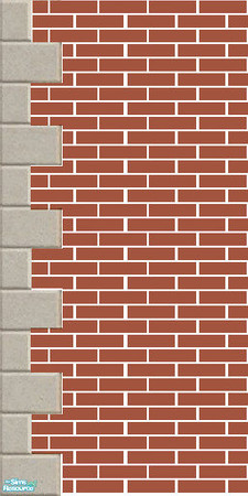 Sims 2 — Brown Brick - Left Edge by simonandy — Uniform wall made out of brown brick edged with stone to the left