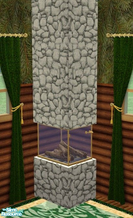 Sims 2 — Winter Dreams Bedroom - White Cobblestone Fireplace by Riverwillows — Cozy cabin bedroom, with fireplace to warm