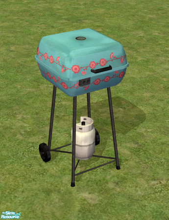 Sims 2 — Muriel\'s BBQ by ImmeK — A simple bbq painted in turquoise with a pink flower border. Original Maxis item, no
