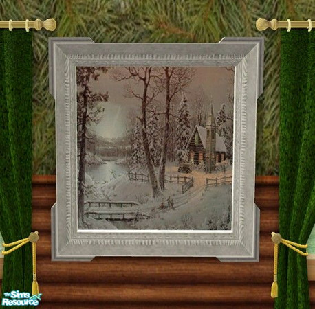 Sims 2 — Winter Dreams Bedroom - Snowy River Painting by Riverwillows — Cozy cabin bedroom, with fireplace to warm up