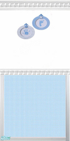 Sims 2 — Blue & Yellow Gingham Name Wall Set - In by kollens — Blue & Yellow Gingham Wallpaper Labeled with the