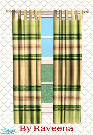 Sims 2 — Country Style Curtains - Green Stripw by Raveena — You need BitzyBus's mesh for this object to work in your