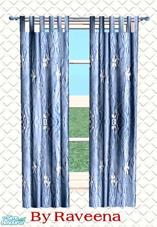 Sims 2 — Country Style Curtains - Blue Flower 2 by Raveena — You need BitzyBus's mesh for this object to work in your