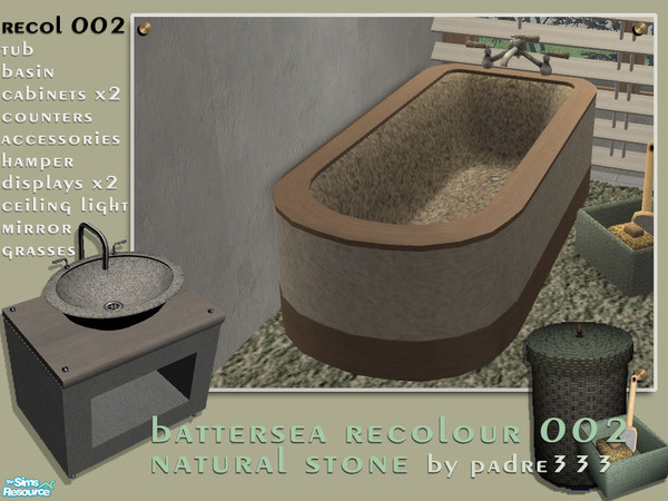 Sims 2 — Battersea Recol 02 - Bath tub by Padre — Recolour of the Battersea Bathroom set in an off white natural stone