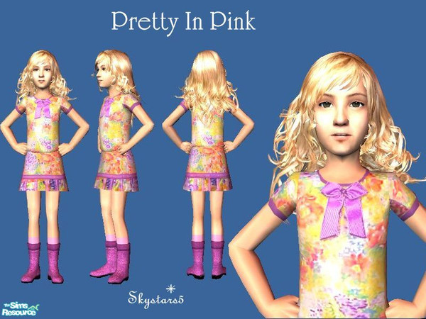 Sims 2 — Pretty In Pink - Individual  by skystars5 — A cute little dress in soft colorful flowers with a bright pink bow