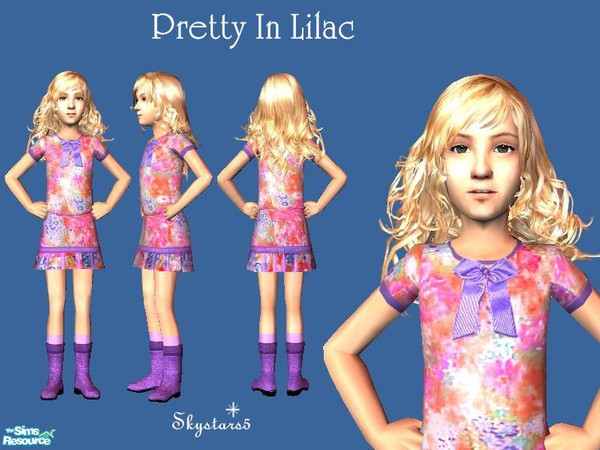 Sims 2 — Pretty In Lilac- Individual  by skystars5 — A cute little dress in soft colorful flowers with a bright lilac bow