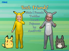 Sims 4 — Pikachu & Totoro Onesie by AmiSwift — Toddler matching onesie pajamas featuring Pikachu and Totoro!