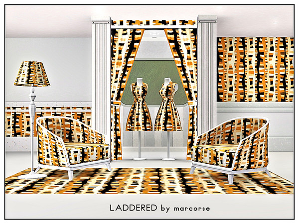 Sims 3 — Laddered_marcorse by marcorse — Geometric pattern: distorted ladder shapes in earth tones on black.
