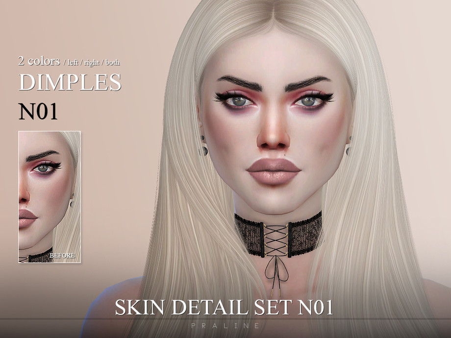 Sims 4 - Skin Detail Set N01 by Pralinesims - 4 face masks and dimples. 