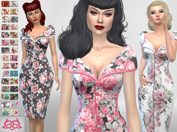 Sims 4 — Paloma dress v. Tubo RECOLOR floral (Needs mesh) by Colores_Urbanos — 30 recolors - Need mesh, look at