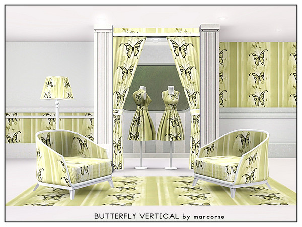 Sims 3 — Butterfly Vertical_marcorse by marcorse — Fabric pattern: faded yellow wallpaper with butterflies in a vertical