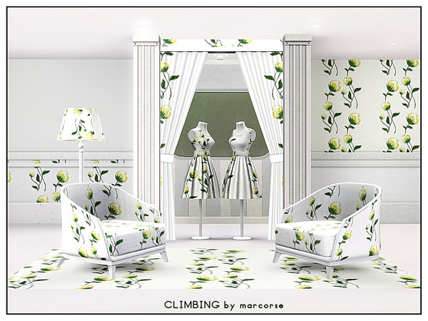 Sims 3 — Climbing_marcorse by marcorse — Fabric pattern: yellow climbing flowers and green leaves on white