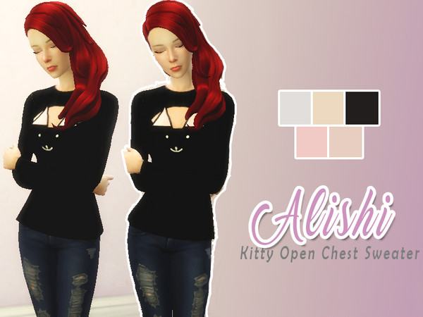 Sims 4 — Alishi - Kitty Open Chest Sweater by Alishi — Cute kitty Sweater available in 5 colors