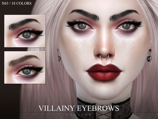 Sims 4 — Villainy Eyebrows N63 by Pralinesims — Realistic eyebrows in 18 colors. Works for all ages and genders.