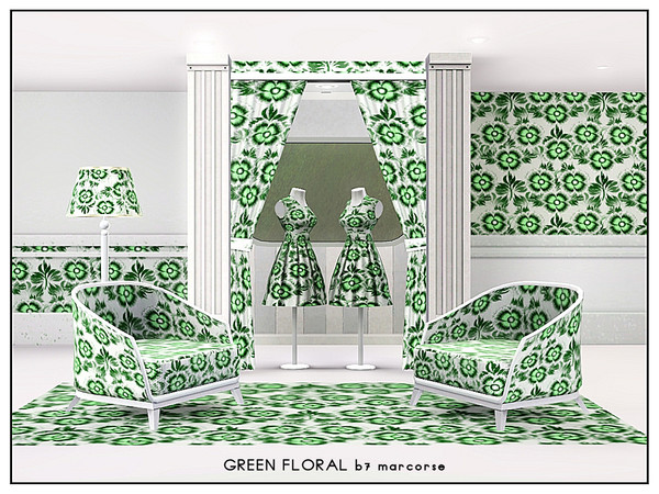 Sims 3 — Green Floral_marcorse by marcorse — Fabric pattern: stylised carnation flowers and foliage in shades of green
