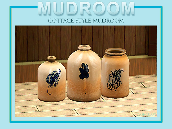 Sims 3 — Cottage Style Mudroom Jugs by Cashcraft — A trio of vintage stoneware jugs for use as decorative clutter.